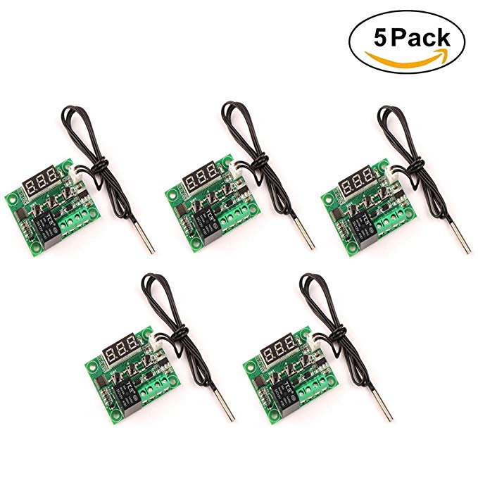 CTYRZCH 5 Pack 12V DC Digital Cooling/Heating Thermostat Temp Control -50-110 °c Temperature Controller 10A Relay With Waterproof Sensor Probe