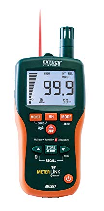 Extech MO297 Pinless Moisture Psychrometer with IR Thermometer and Bluetooth MeterLink