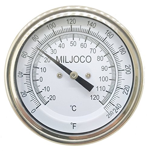 Miljoco B309954-2 Bimetal Thermometer, Glass Lens, 0 Degree to 250 Degree F/C, 2.5