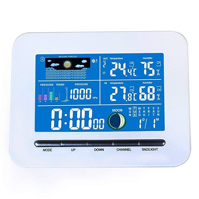Alloet Wireless Weather Station Clock, Multifunction Color Display Digital LCD Thermometer Hygrometer Temperature Indoor & Outdoor Humidity Meter