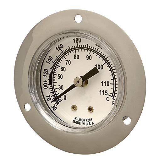 Miljoco V20362102-48 Vapor Dial Thermometer, Flush Mount, 2