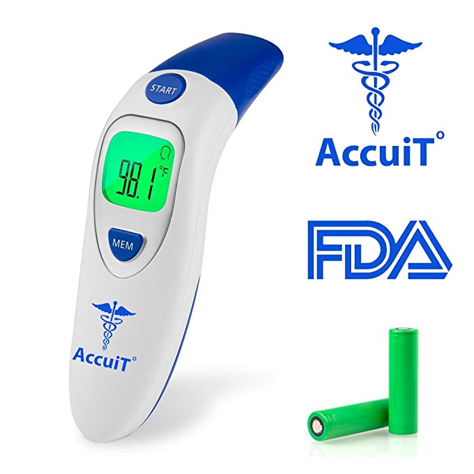 ACCUIT Digital Forehead and Ear Thermometer for Baby, Toddlers, Adults and Pets - Infrared Digital Forehead And Ear Thermometer FDA Approved - No Contact, LED Display, Memory Storage