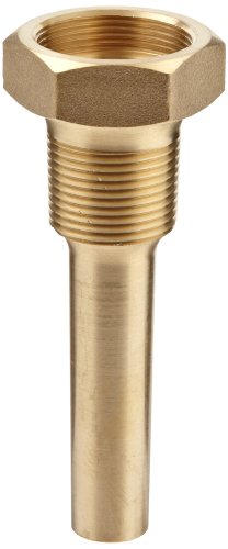 Miljoco W35B Brass Thermowell for Industrial Thermometer, 3-1/2
