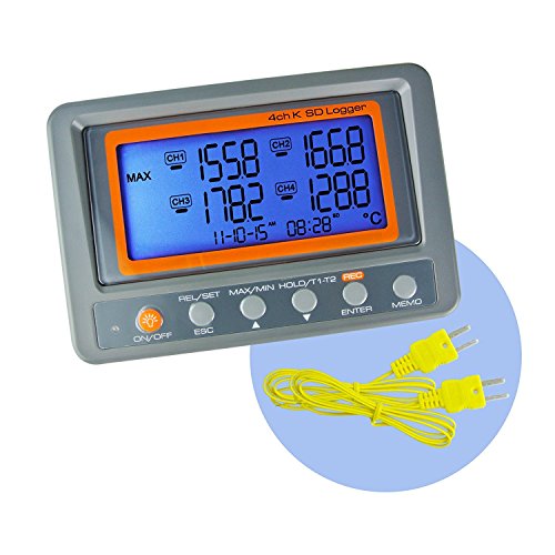 4 Channel K Type Thermometer SD Card Datalogger Thermocouple Temperature With Beeper And LED Alarm + 2 K-Thermocouple Probe Type