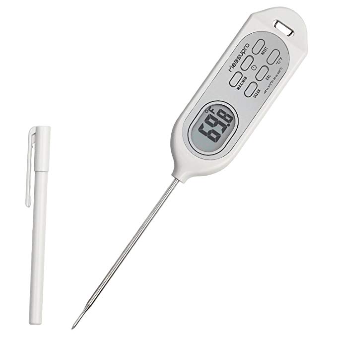 MeasuPro Waterproof Digital Food Thermometer, Instant Read Thermocouple Internal IPX 7 Meat Temperature Gauge w/Wide Range and Large LCD Display, Best Baking, Grilling or Frying, White